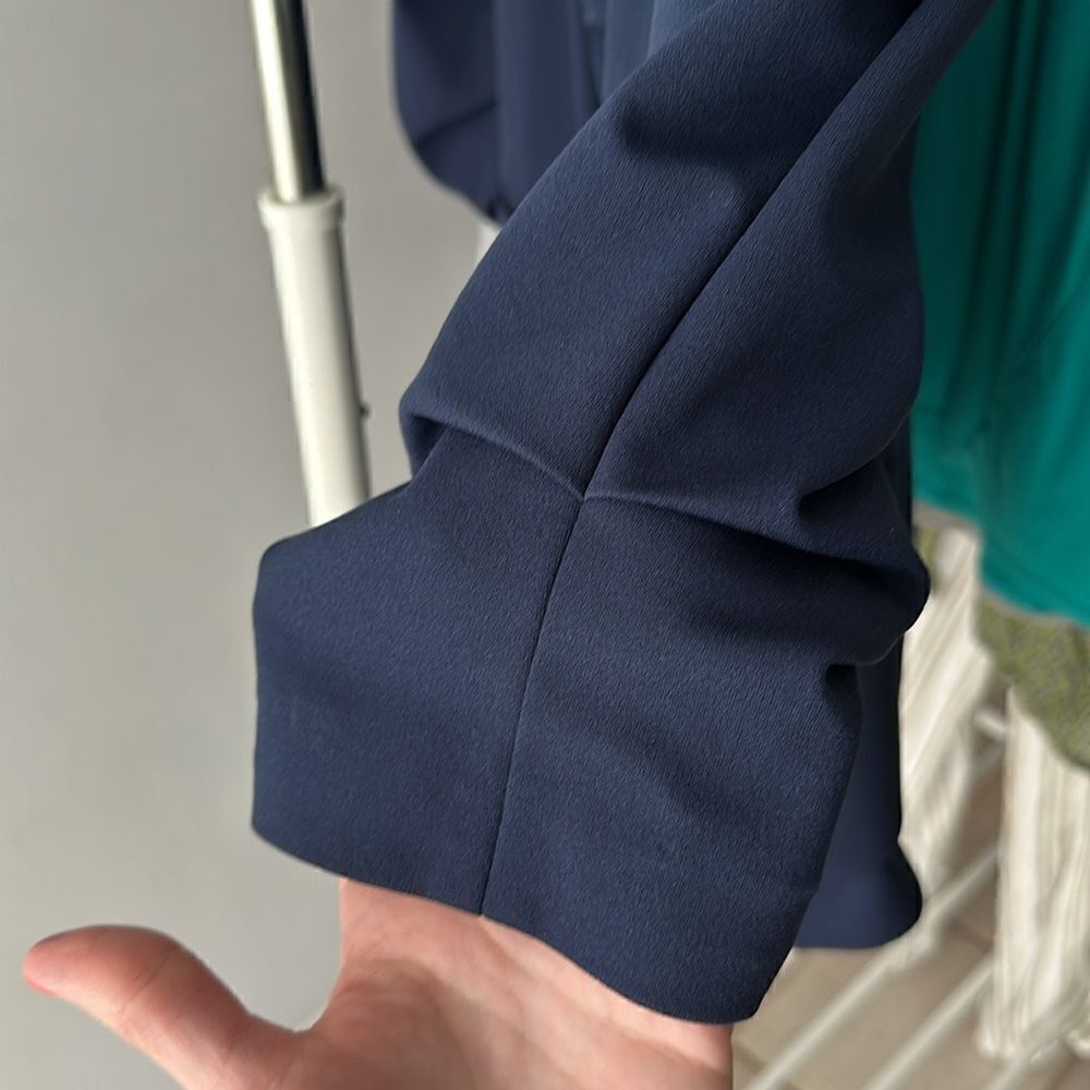 Anthropologie x Hutch Navy Blue Texture Block Open Front Blazer - Picture 7 of 12